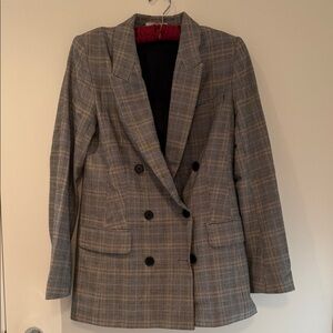 Aritzia Gray Plaid Double-Breasted Blazer
